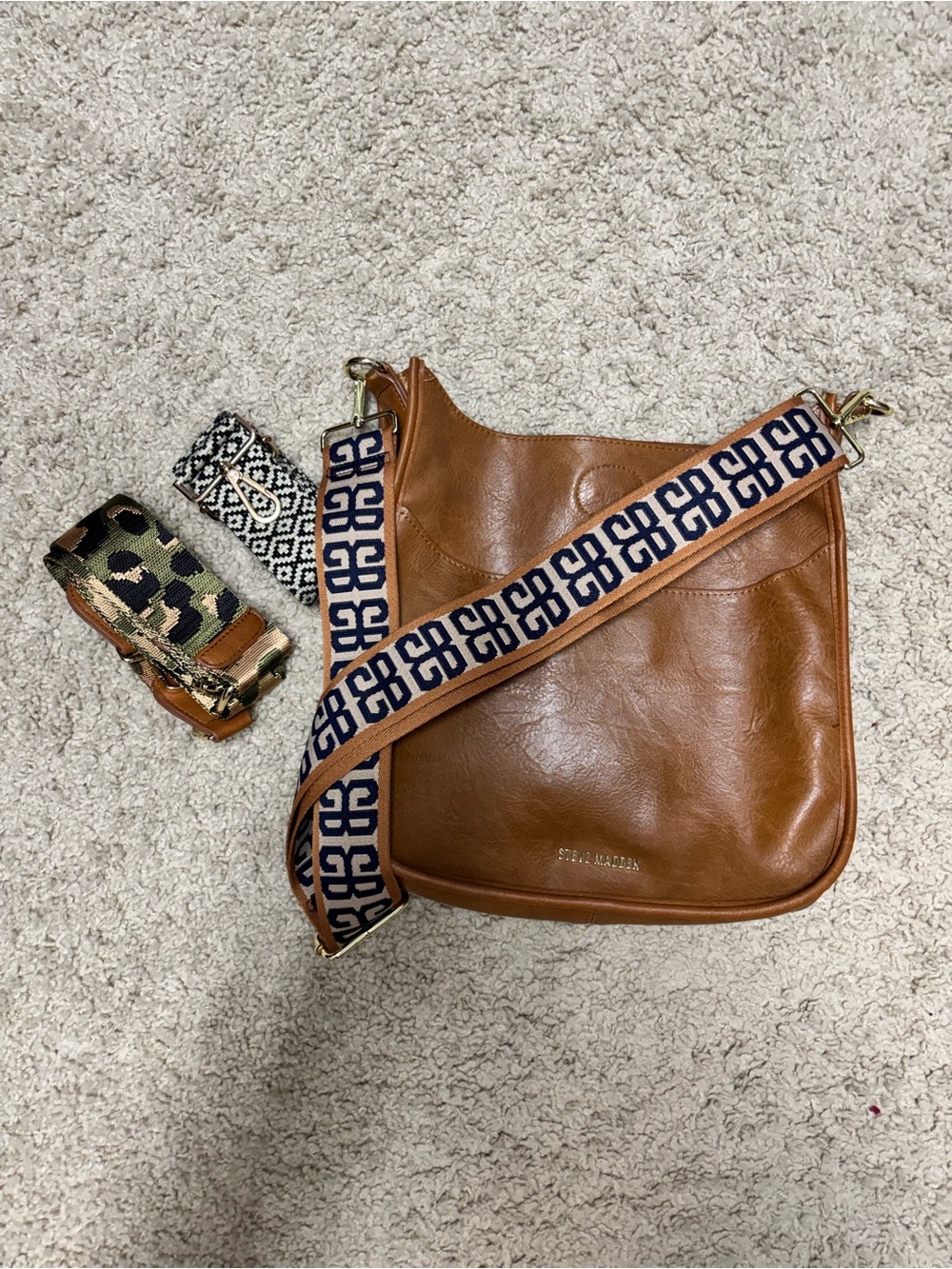Steve Madden Cognac Leather Shoulder Bag with 3 strap options